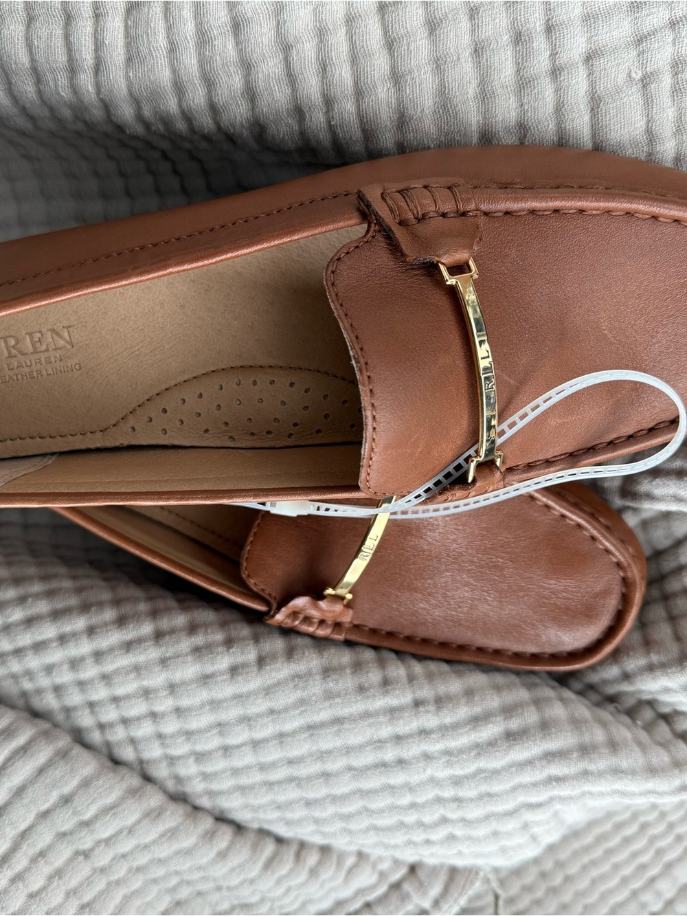 Lauren Ralph Lauren Brown Leather Loafers with Gold Accent NWOT